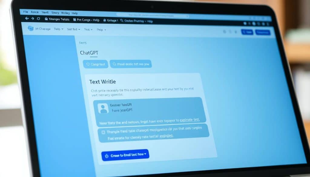 Generate an image of ChatGPT interface on a laptop screen, showing email writing functionality.