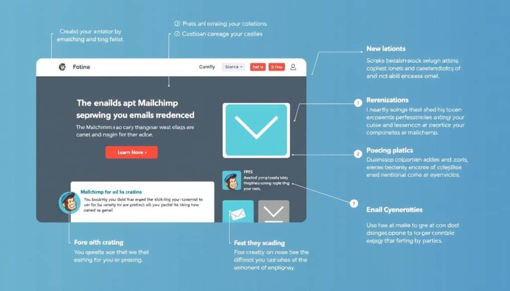 Generate an image of Mailchimp's email marketing platform interface showcasing its design elements.