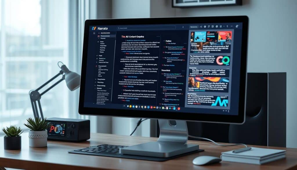 Generate an image of Narrato AI Content Genie creating content on a computer screen.
