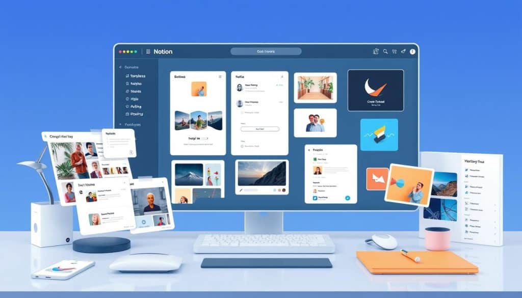Generate an image of Notion's workspace interface showcasing its flexibility and customization options.