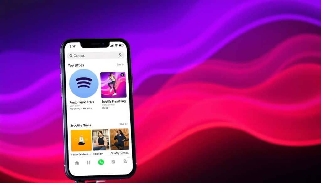 Generate an image of Spotify's mobile app interface showcasing its personalized music recommendations.