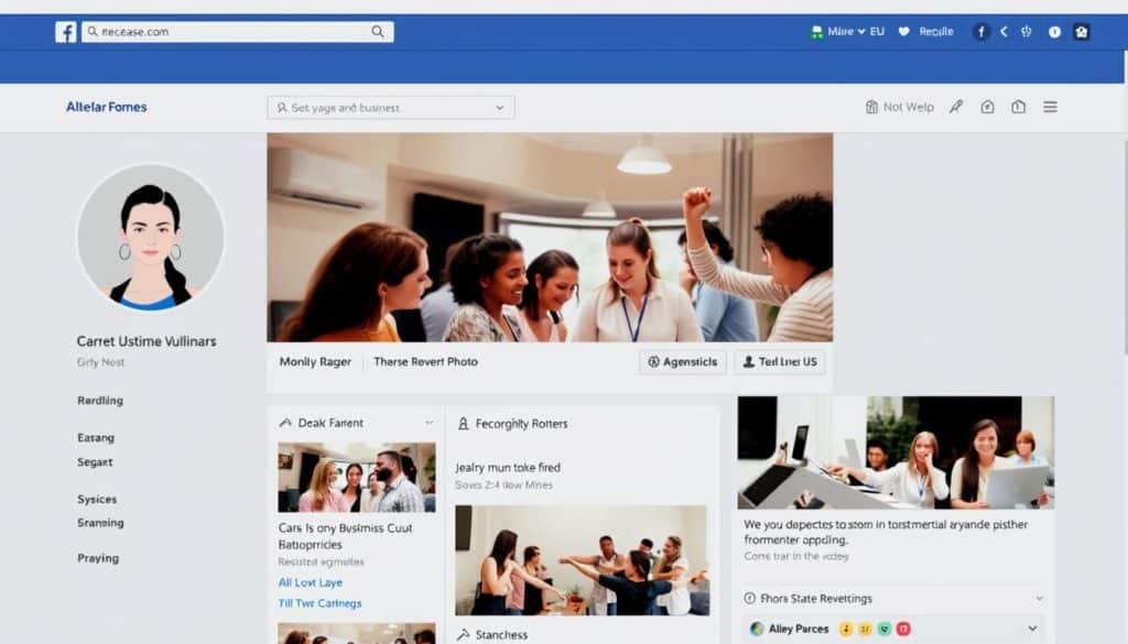 Generate an image of a Facebook Business Page with engaging content and positive community interaction.