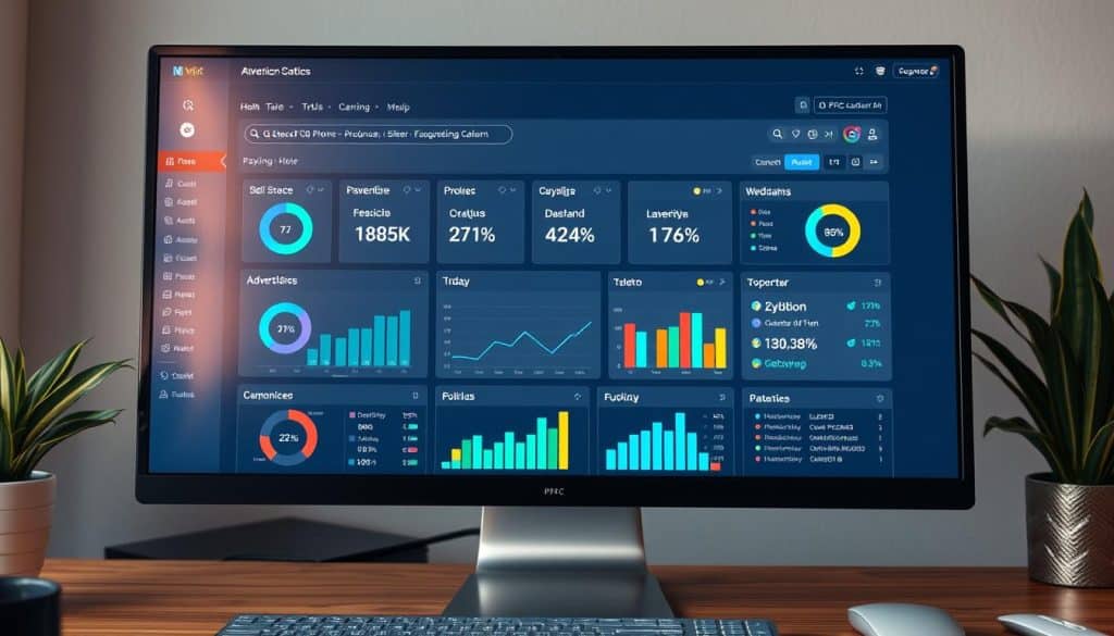 Generate an image of a PPC advertising platform dashboard on a computer screen.