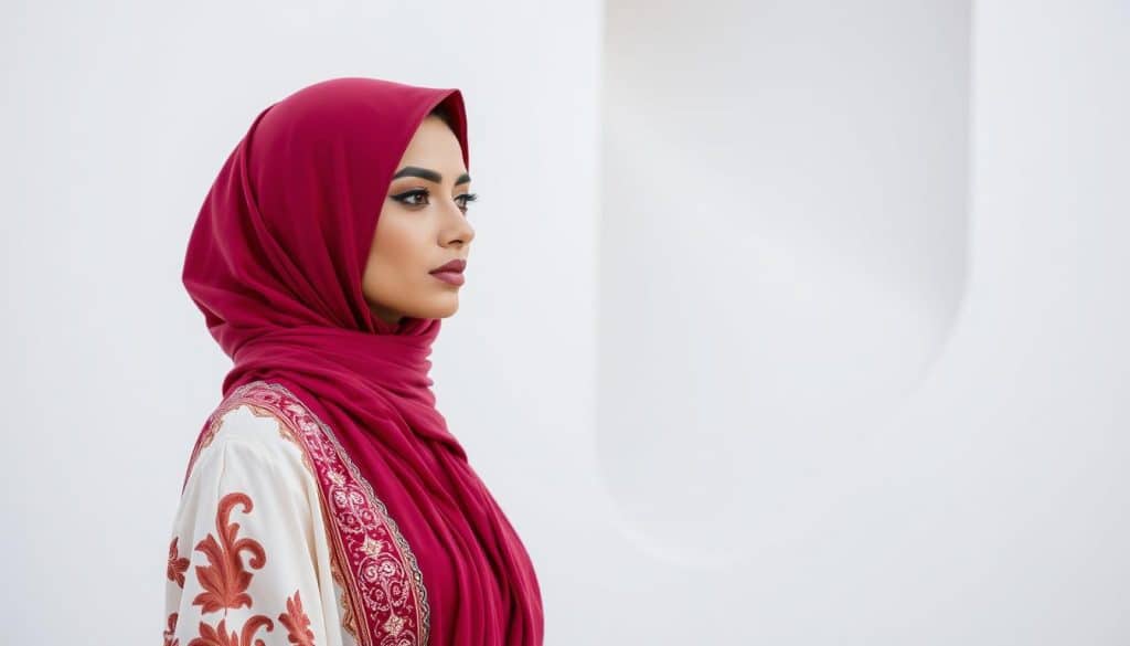 Generate an image of a Qatari fashion influencer showcasing traditional attire with a modern twist.
