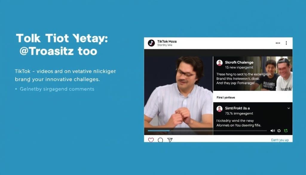 Generate an image of a TikTok video showcasing a brand's creative challenge, with hashtag and engagement metrics.