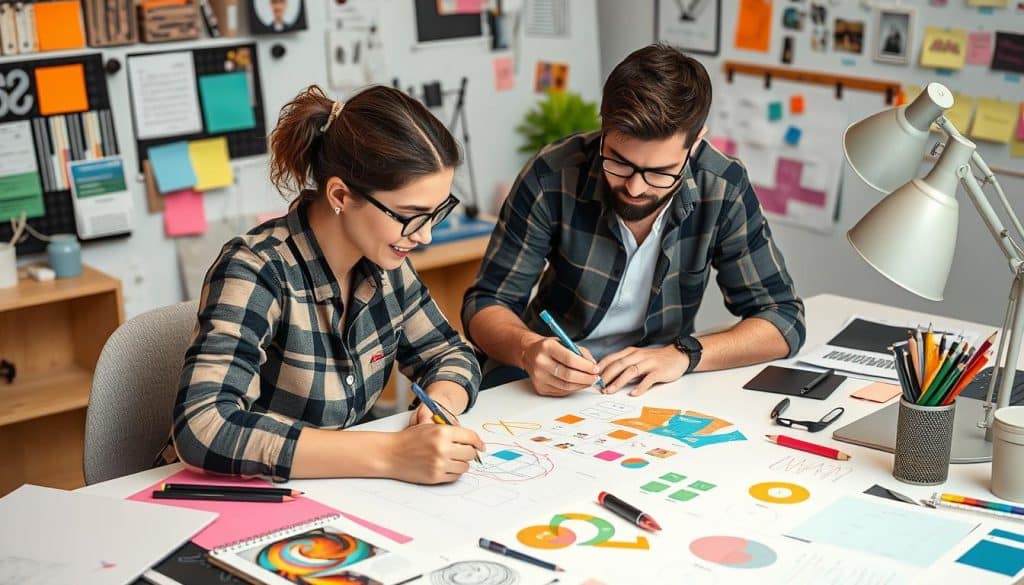 Generate an image of a UI UX & graphic designer working on a project