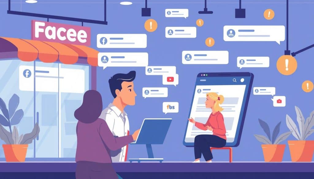 Generate an image of a business using Facebook to engage with customers.