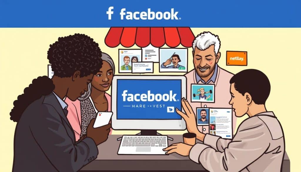 Generate an image of a business using Facebook to target different age groups.