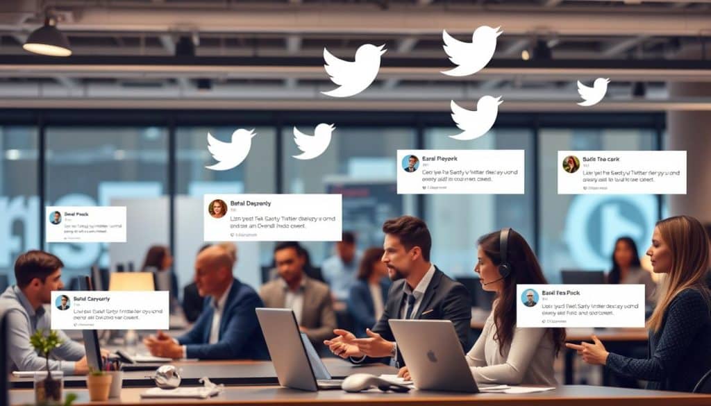 Generate an image of a business using Twitter for customer service.