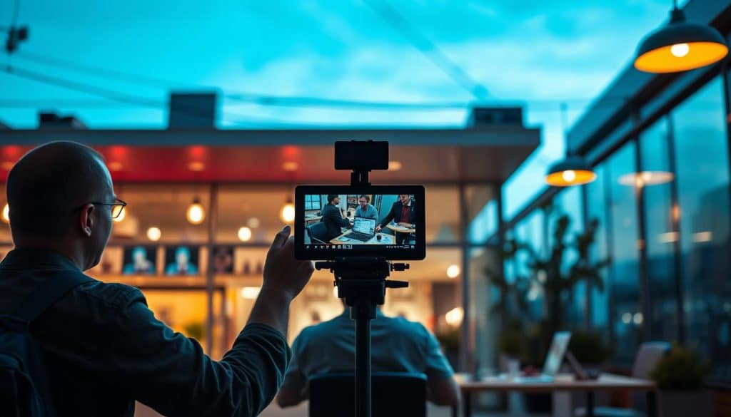 Generate an image of a business using video marketing to capture audience attention