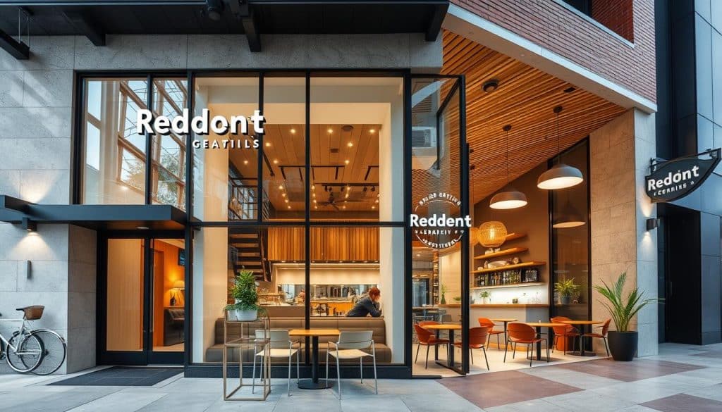Generate an image of a business with high-quality exterior and interior photos