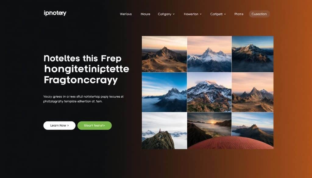 Generate an image of a clean and modern photography website template with a full-screen gallery.
