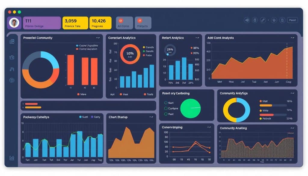 Generate an image of a community management dashboard with analytics and insights