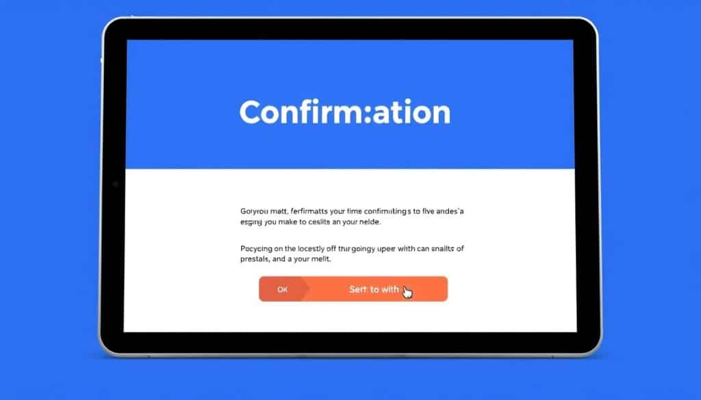 Generate an image of a confirmation email template on a digital device.