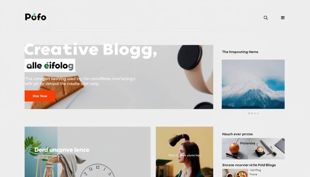 Generate an image of a creative blog website using the Pofo template, showcasing a clean layout and engaging content.