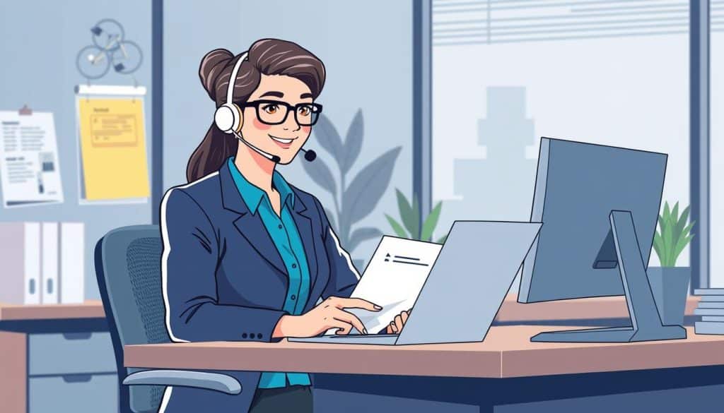 Generate an image of a customer service representative responding to customer inquiries via email.