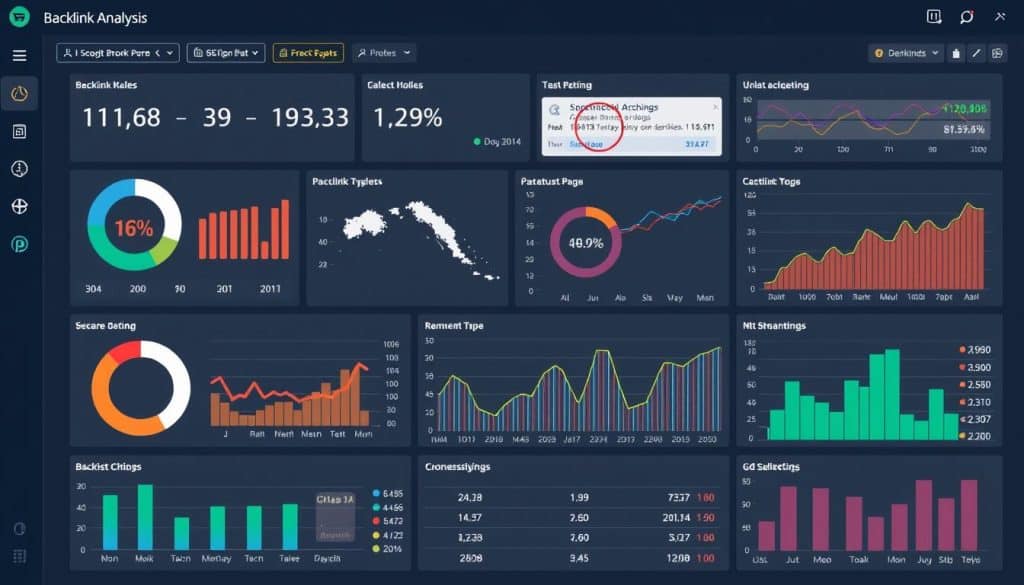 Generate an image of a dashboard displaying backlink analysis data