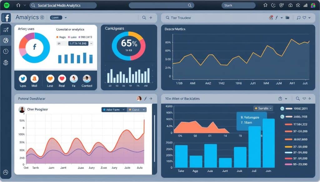 Generate an image of a dashboard displaying social media analytics metrics.