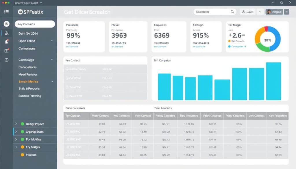 Generate an image of a dashboard showing various outreach campaign metrics and contact information organized in a table.