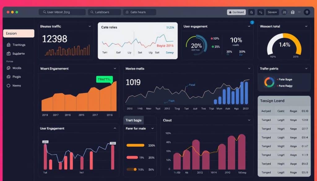 Generate an image of a dashboard showing various website performance metrics.