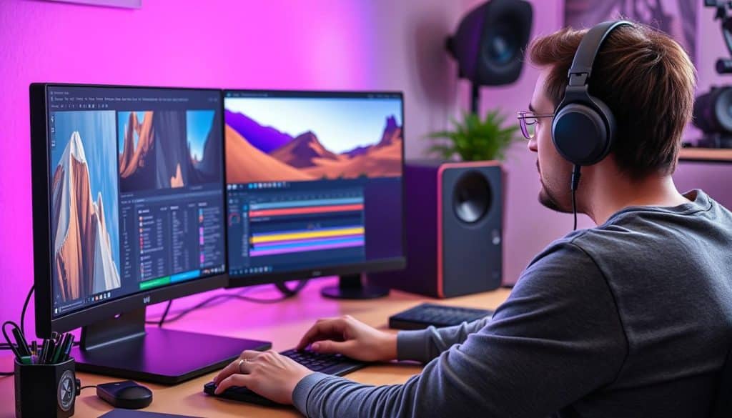 Generate an image of a designer using Adobe After Effects with Bodymovin plugin.