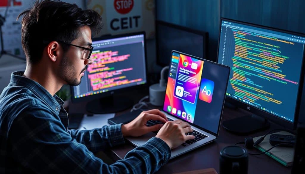 Generate an image of a developer implementing Lottie animations in a mobile app.