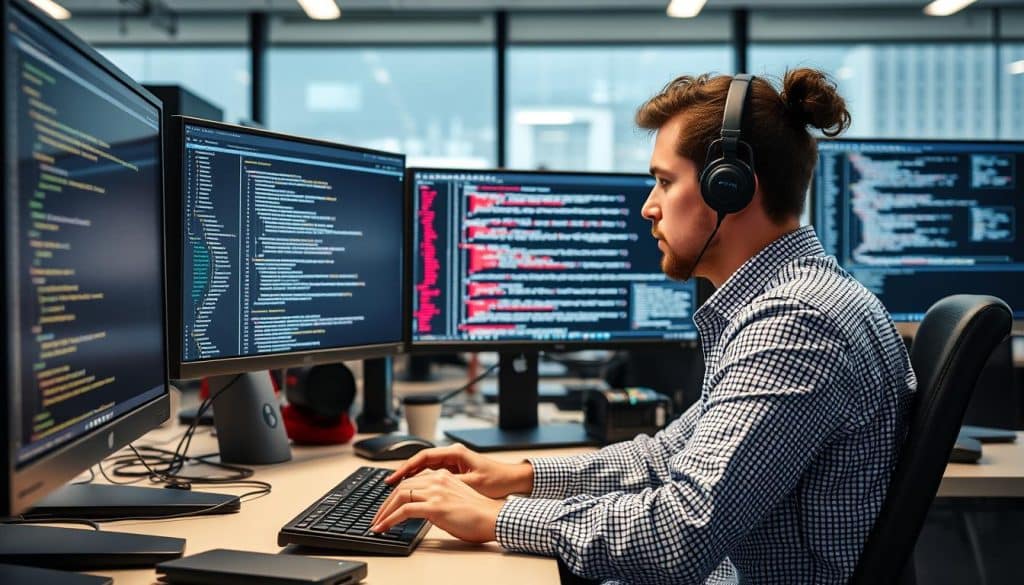 Generate an image of a developer working on a PHP project