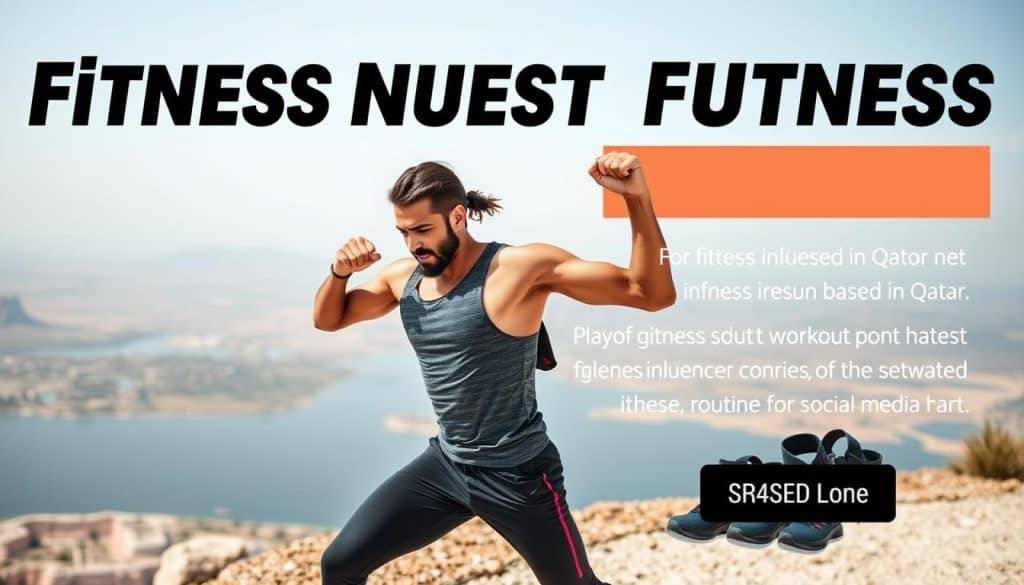Generate an image of a fitness influencer in Qatar promoting a workout routine on social media.