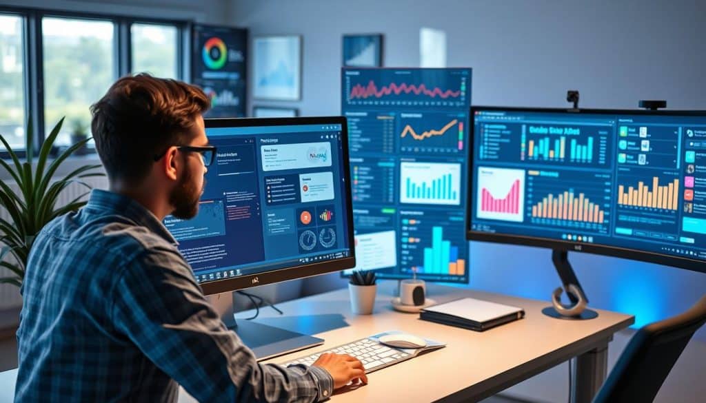 Generate an image of a marketer effortlessly managing automated email campaigns on their computer. Generate an image of a marketer effortlessly managing automated email campaigns on their computer.