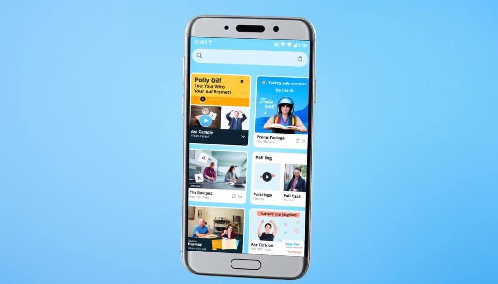 Generate an image of a mobile screen showcasing various interactive ad formats.