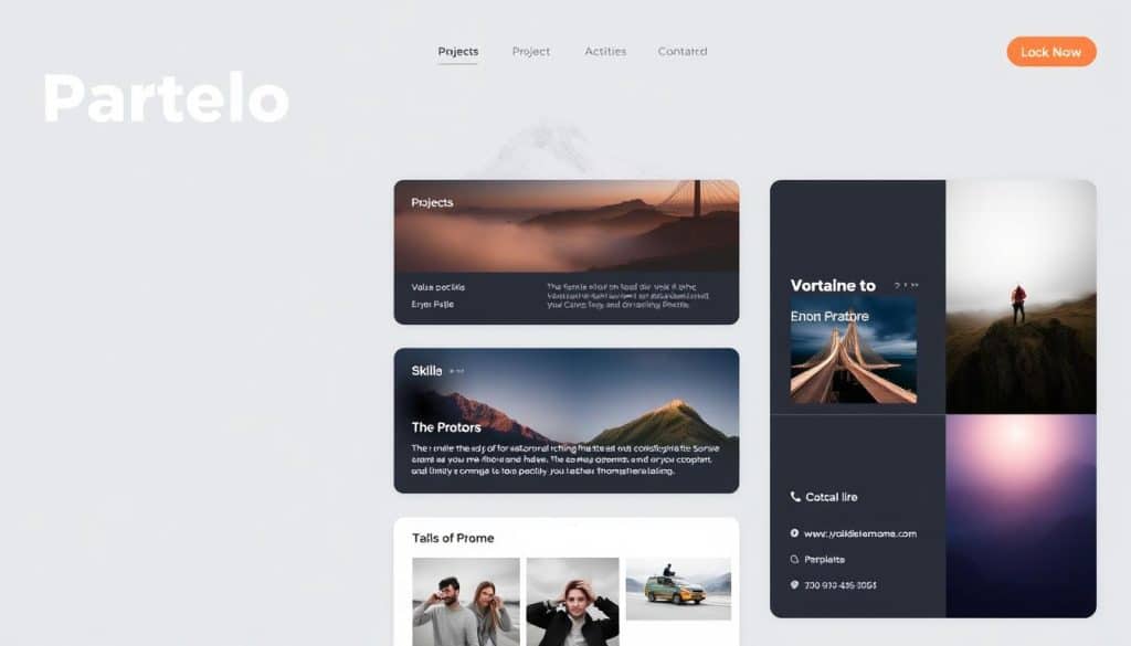 Generate an image of a modern portfolio template with a card-based layout.