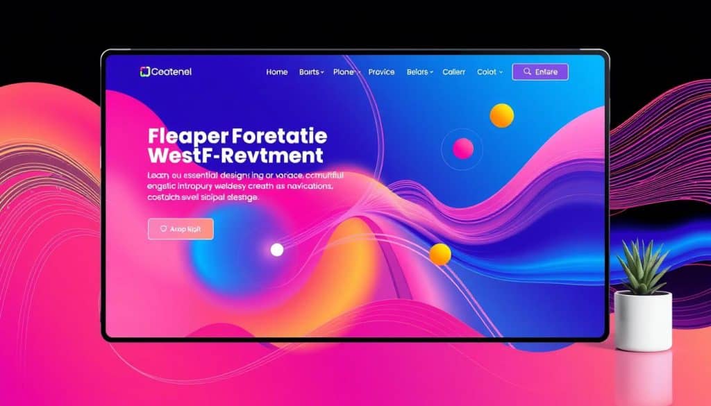Generate an image of a modern website design incorporating key graphic design elements.