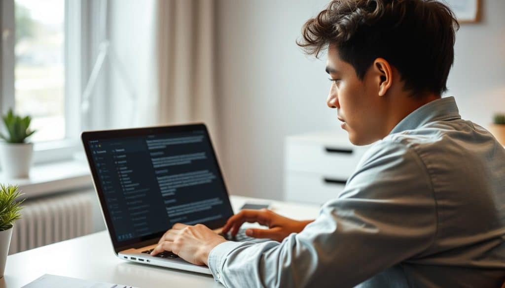 Generate an image of a person using a laptop with an AI email writing interface on the screen.