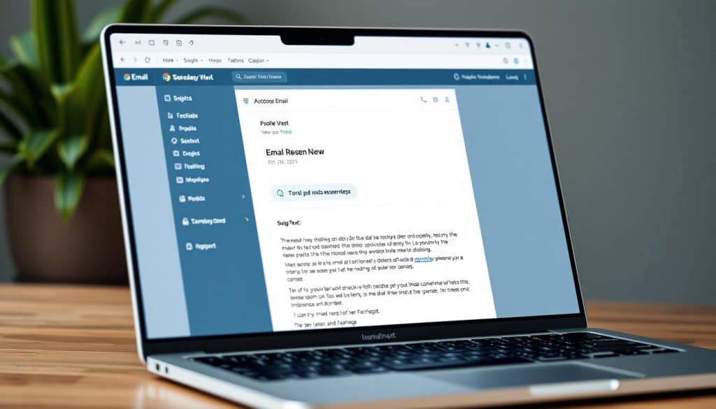 Generate an image of a professional email template on a laptop screen