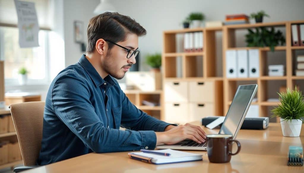 Generate an image of a professional email writer at work