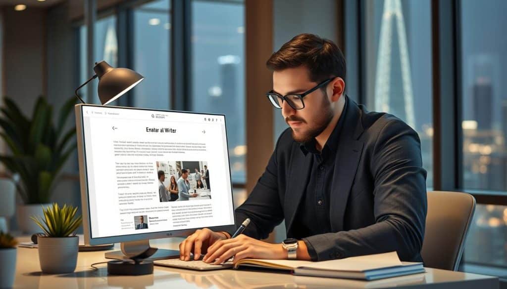 Generate an image of a professional email writer working on a campaign in Qatar
