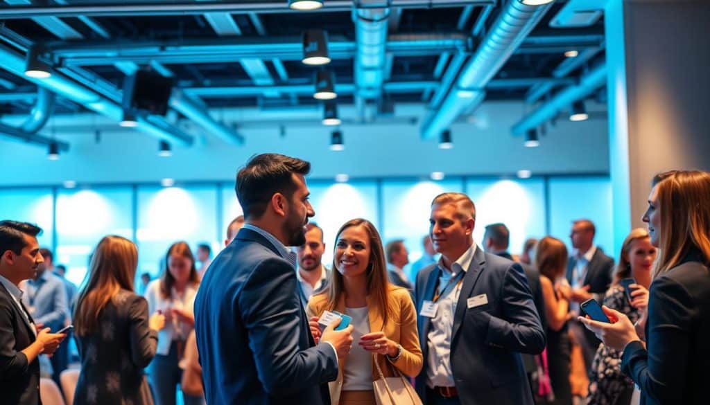Generate an image of a professional networking event on LinkedIn