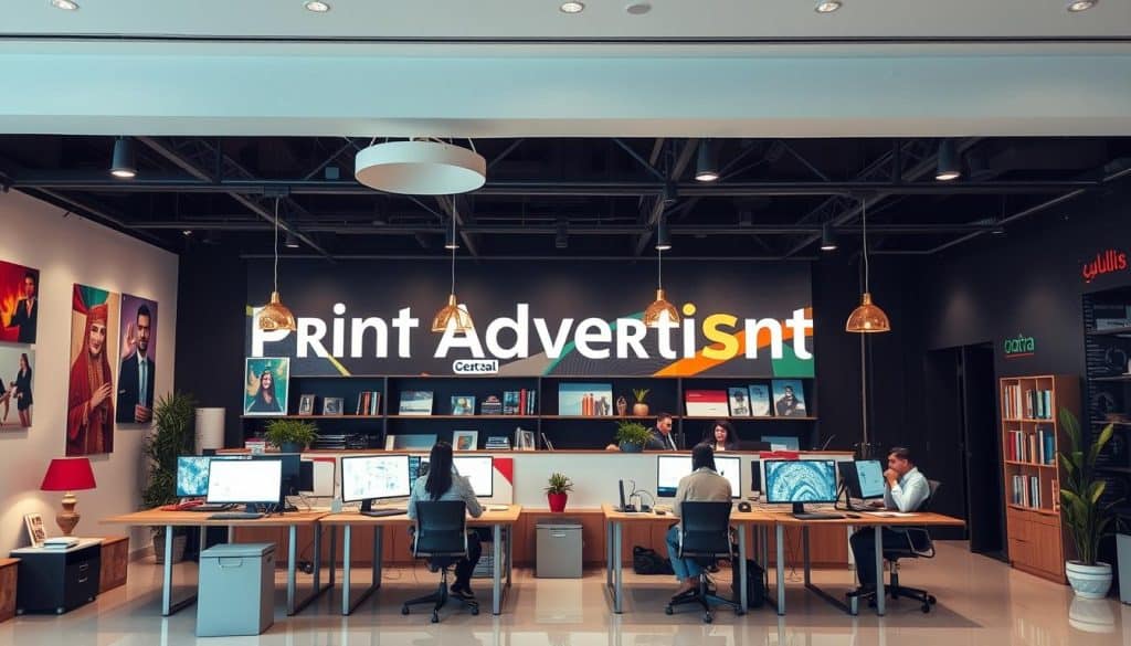 Generate an image of a professional print advertising agency in Qatar