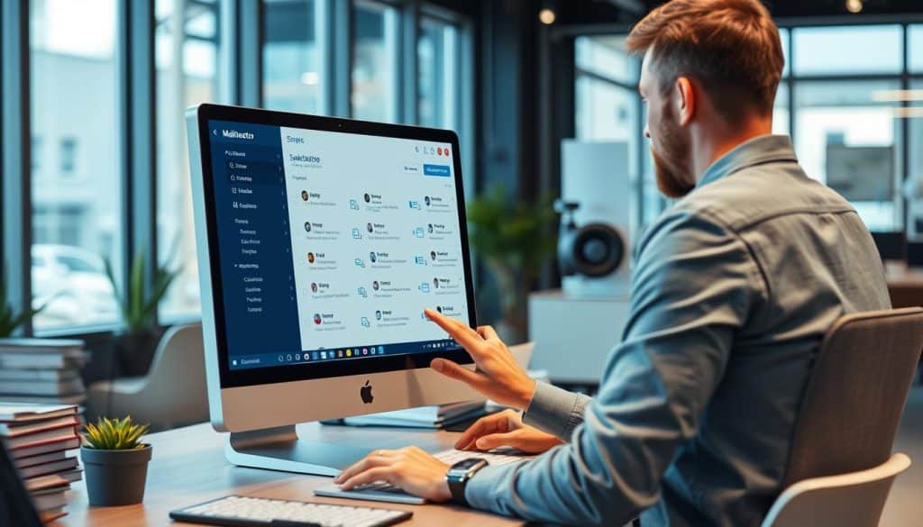 Generate an image of a professional using MailMaestro to manage their inbox
