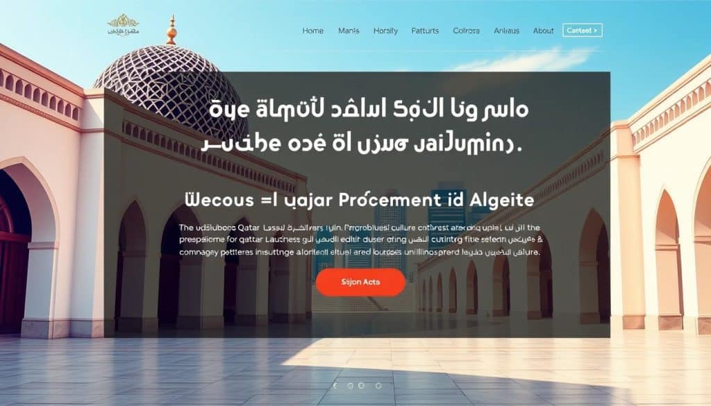 Generate an image of a professional website launch graphic for a Qatar-based business, incorporating local cultural elements.