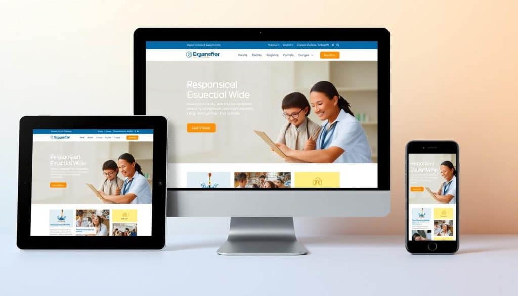 Generate an image of a responsive educational website on multiple devices