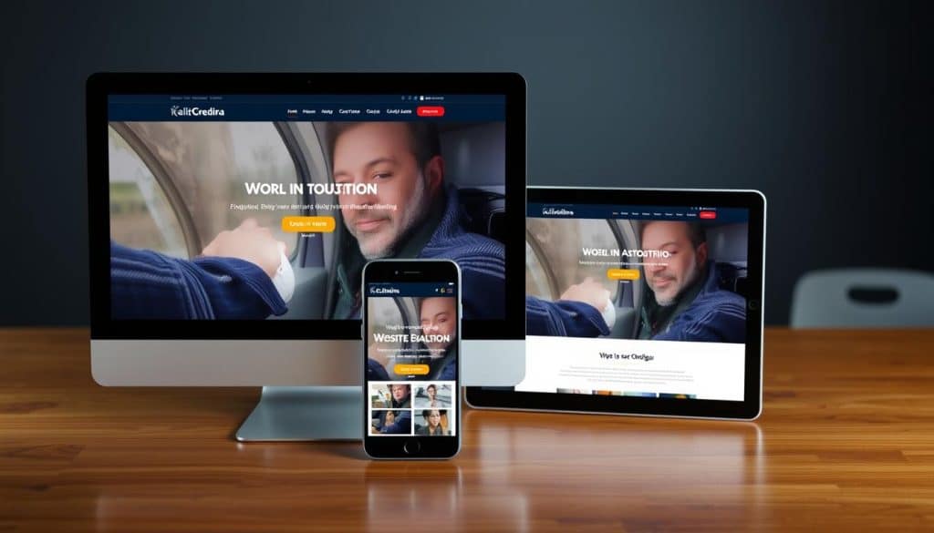Generate an image of a responsive website design on various devices