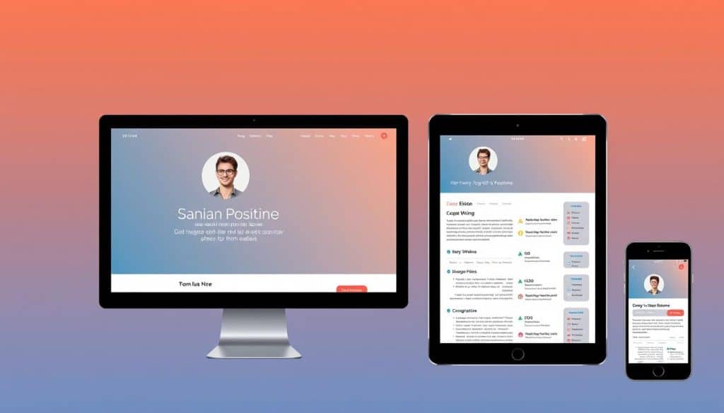 Generate an image of a resume website using the CVstrap template, showcasing its responsiveness on different devices.