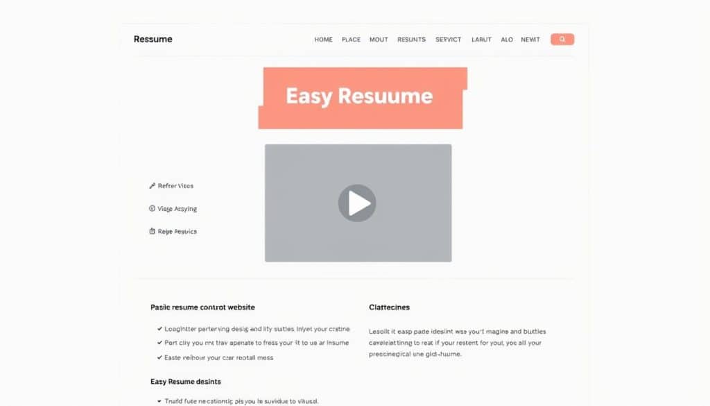 Generate an image of a resume website using the Easy Resume template, highlighting its one-page design and video banner.
