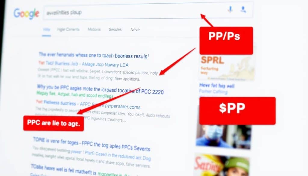 Generate an image of a search engine results page with PPC ads highlighted Generate an image of a search engine results page with PPC ads highlighted