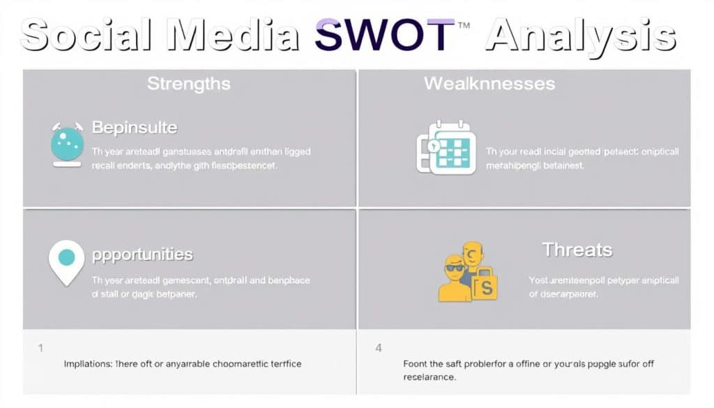 Generate an image of a social media SWOT analysis template