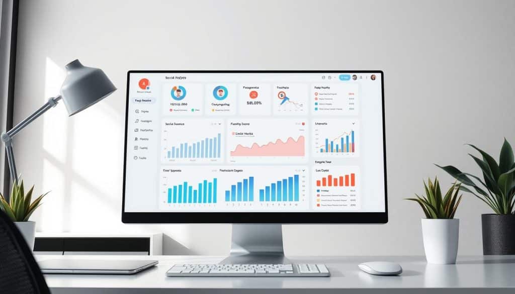 Generate an image of a social media analytics dashboard on a computer screen.