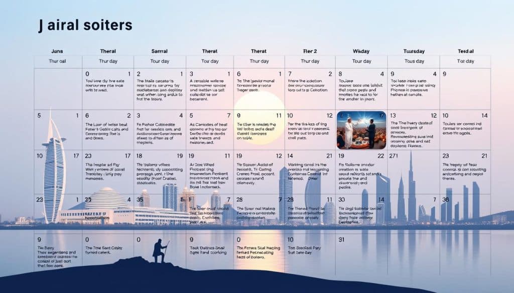 Generate an image of a social media content calendar for Qatari businesses