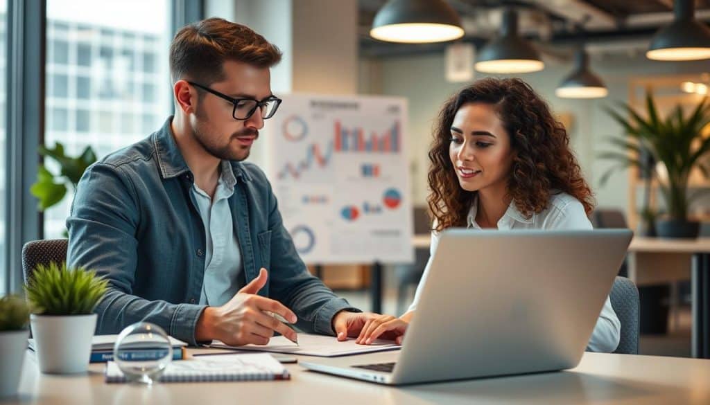 Generate an image of a social media marketing specialist working on a campaign