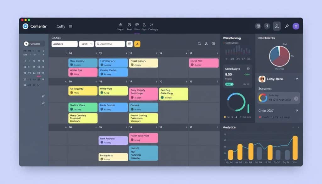 Generate an image of a specialized content calendar software interface.